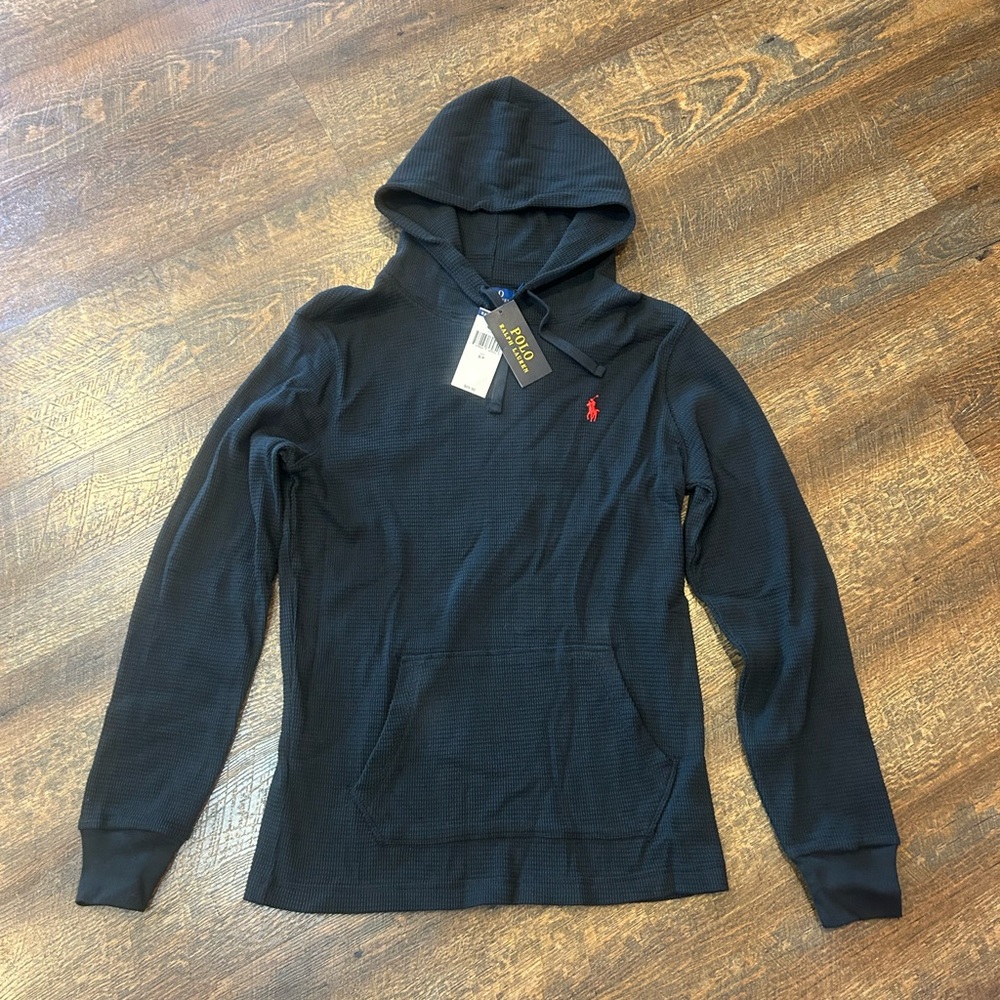 Black Polo by Ralph Lauren Men's Waffle Hoodie Shirt